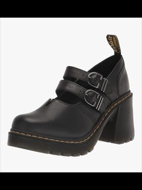 Dr. Martens Eviee Black Leather Double-Buckle Chunky Heel Mary Jane